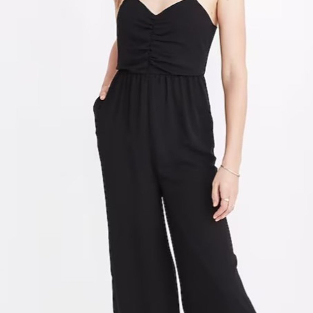 Madewell Ruched Wide-Leg Jumpsuit In Black Size 2